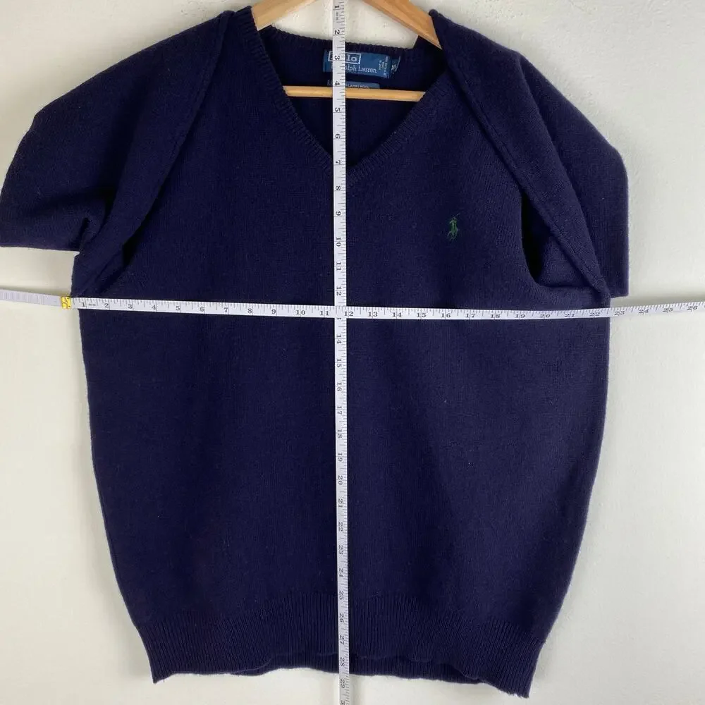 Vintage Polo Ralph Lauren Lambswool V Neck Sweater Blue Men's XL